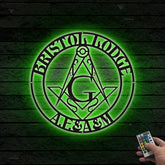 Custom Masonic Square Compass Metal Wall Art Led Lights, Personalized Masonic Metal Name Sign, Freemason Freemasonry Masonic Monogram Metal Sign